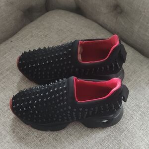 Christian Louboutin Black Spike Slip-On Sneakers with Red Lining
